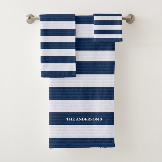 Simple Blue Stripe Bath Towel Set (Insitu)