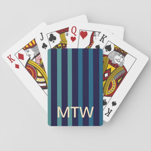 Simple Blue Striped Pattern Monogram Template Poker Cards