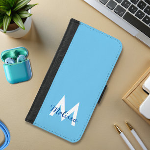 simple Blue teal modern Monogram girly Name iPhone 8/7 Wallet Case