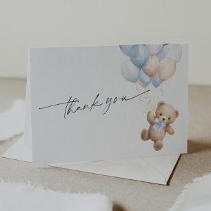 Simple Blue Teddy Bear Baby Boy Shower Letterpress Thank You Card