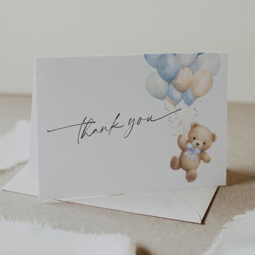 Simple Blue Teddy Bear Baby Boy Shower Thank You Card