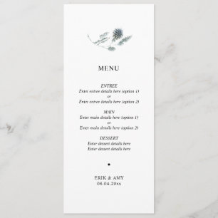 Simple Blue Thistle Floral Wedding Menu
