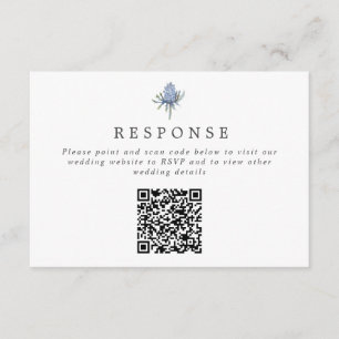 Simple Blue Thistle QR Code Wedding Website/RSVP Enclosure Card