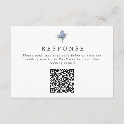 Simple Blue Thistle QR Code Wedding WebsiteRSVP Enclosure Card