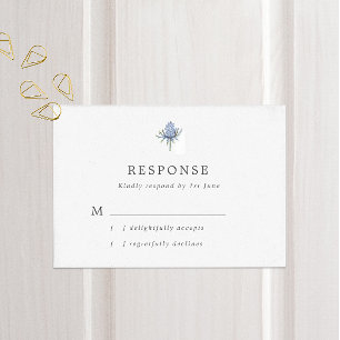 Simple Blue Thistle Wedding RSVP Card