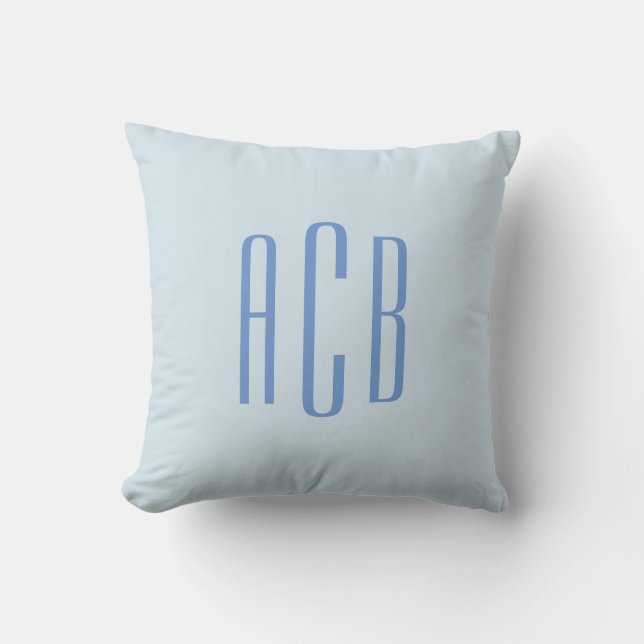 Simple Blue Three Letter Monogram Throw Pillow (Front)
