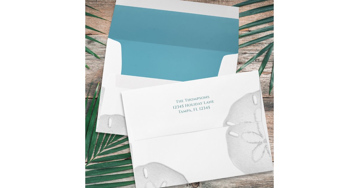 Simple Blue Turquoise Beach Sand Dollar Envelope | Zazzle