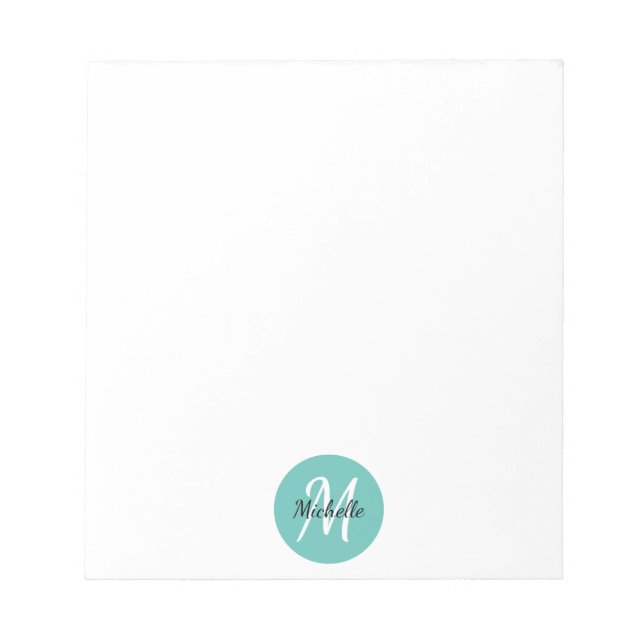 Simple Blue Turquoise Monogrammed Notepad (Front)