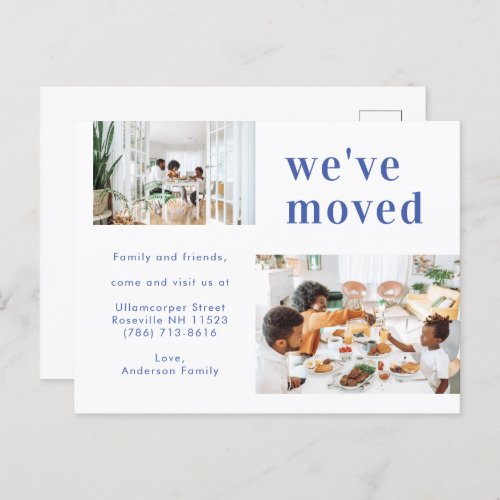  Simple Blue Two Family Photo Minimalist Moving Announcement Postcard