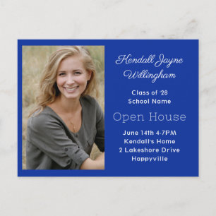 Simple Blue Two Photo Graduation Open House Invitation Postcard