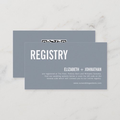 Simple Blue Typography Wedding Registry QR Code Enclosure Card