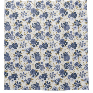 Simple Blue Vine Flowers Botanical Shower Curtain