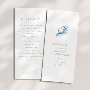 Simple Blue Vintage Seashell Wedding Program