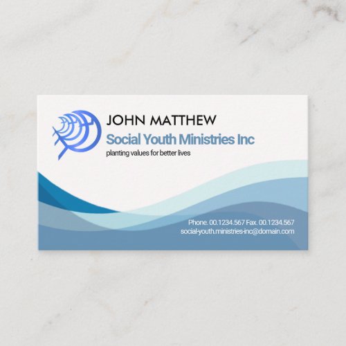 Simple Blue Water Waves Christian Fish Ministry Business Card