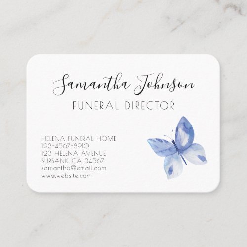 Simple Blue Watercolor Butterfly Funeral Director Business Card