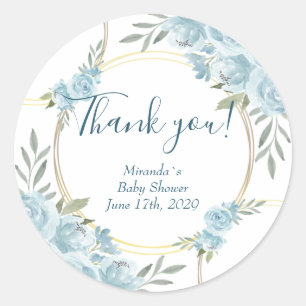 Simple Blue Watercolor Floral Baby Shower Classic Classic Round Sticker