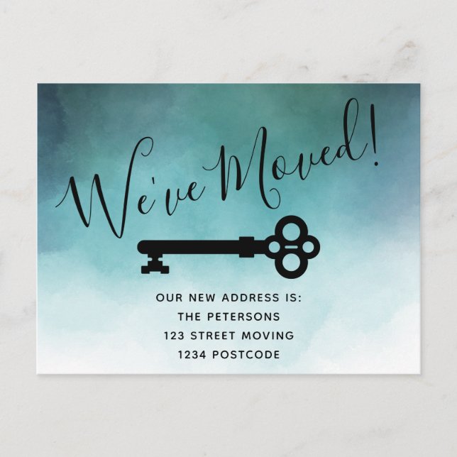 Simple blue watercolor key moving announcement postcard (Front)
