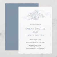 Simple Blue Watercolor Mountain Nature Wedding