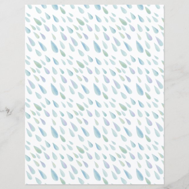 Simple Blue Watercolor Raindrops Scrapbook Paper (Front)