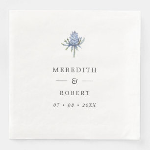 Simple Blue Watercolor Thistle Wedding Names Paper Dinner Napkins