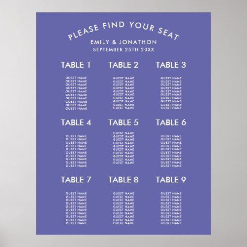 Simple Blue Wedding Seating Chart