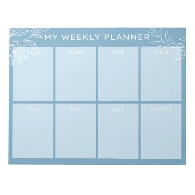 Simple Blue Weekly Planner Notepad (Front)