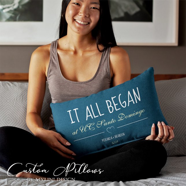 Simple Blue Where It All Began Anniversary Accent Pillow (Creator Uploaded)