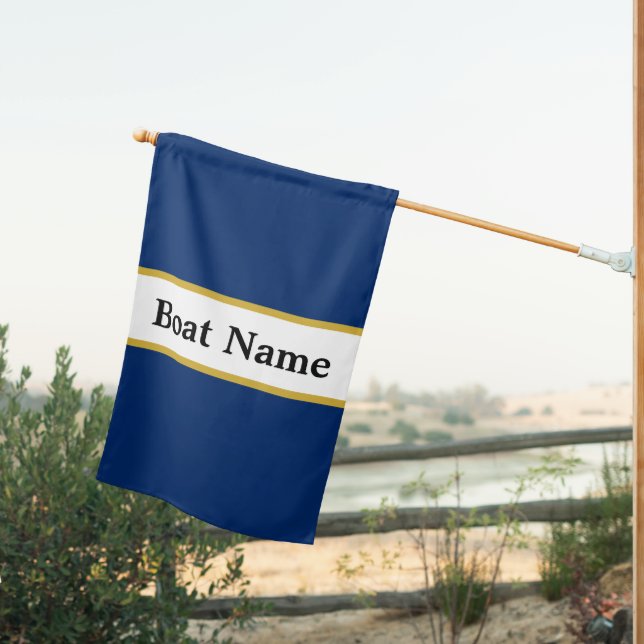Simple Blue White and Gold with Boat Name House Flag (Insitu (Back))