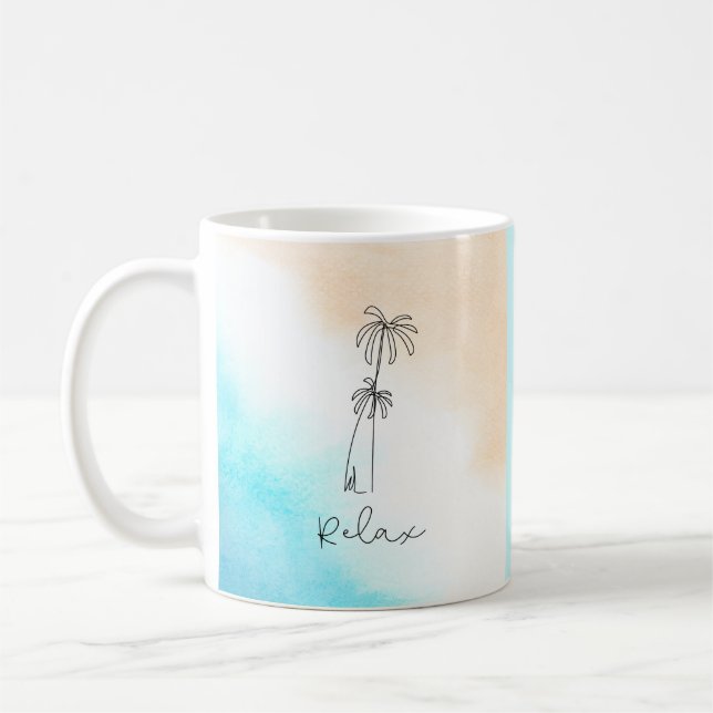 Simple Blue White Beige Watercolor Beach  Relax  Coffee Mug (Left)