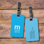 Simple Blue White Bold Monogram Luggage Tag<br><div class="desc">Elegant customizable blue luggage tag with bold monogram.</div>