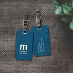 Simple Blue White Bold Monogram Luggage Tag<br><div class="desc">Elegant customizable blue luggage tag with bold monogram.</div>