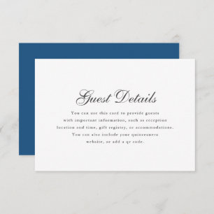 Simple Blue White Calligraphy Quinceanera Details RSVP Card