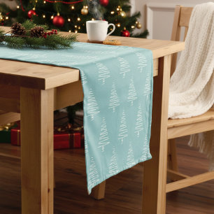 Simple Blue & White Christmas Tree Pattern Holiday Short Table Runner