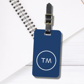 Simple Blue White Circle Bold Monogram Luggage Tag by Weaselgift at Zazzle