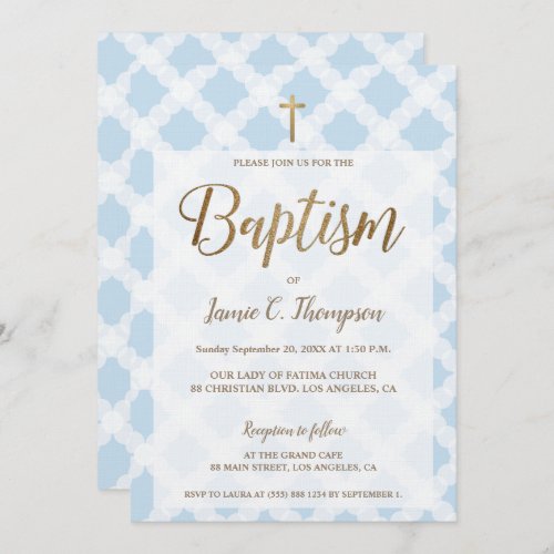 Simple Blue White Circles Gold Modern Baptism Invitation