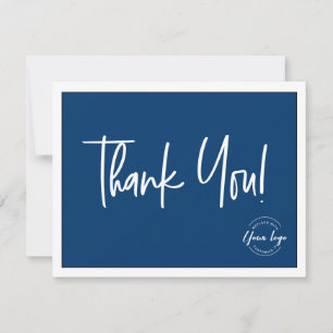 Simple Blue White Company Logo Social Thank You  Card