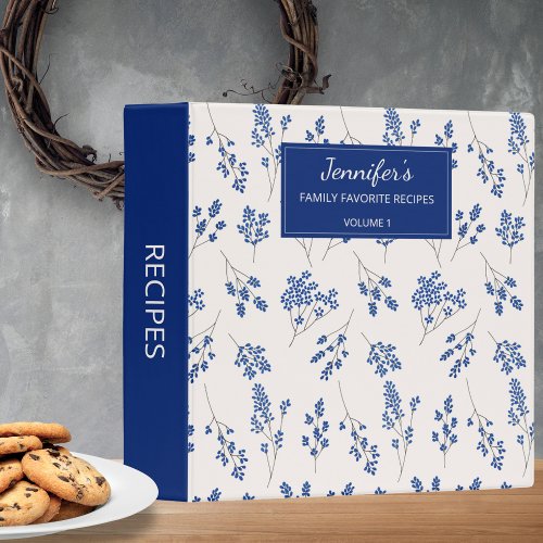 Simple Blue  White Country Flower Recipe  3 Ring Binder