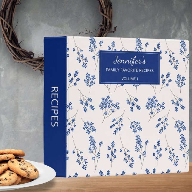 Simple Blue & White Country Flower Recipe  3 Ring Binder (Creator Uploaded)