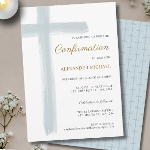 Simple Blue White Cross Boy Confirmation Invitation