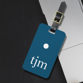 Simple Blue White Dot Masculine Monogram Luggage Tag by Weaselgift at Zazzle
