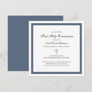 Simple Blue White First Holy Communion Invitation