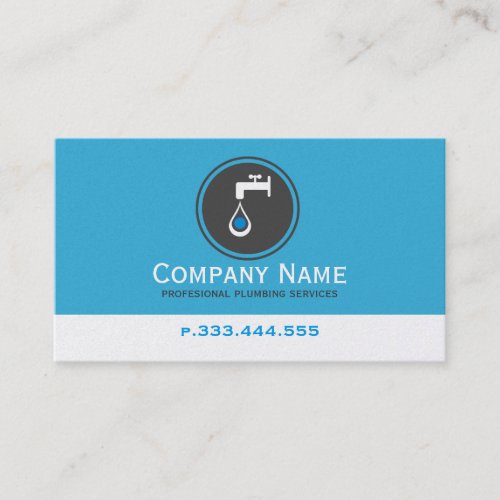 Simple Blue White  Gray Plumbing Services Business Card