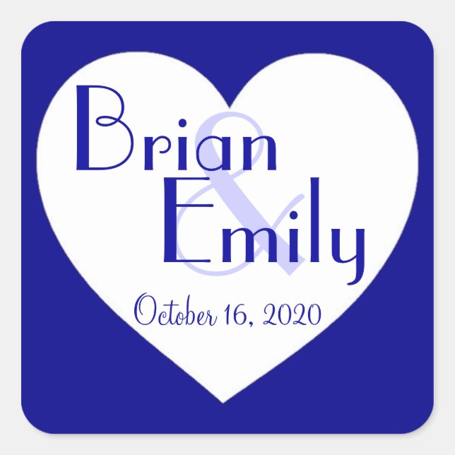 Simple blue white heart custom wedding stickers (Front)