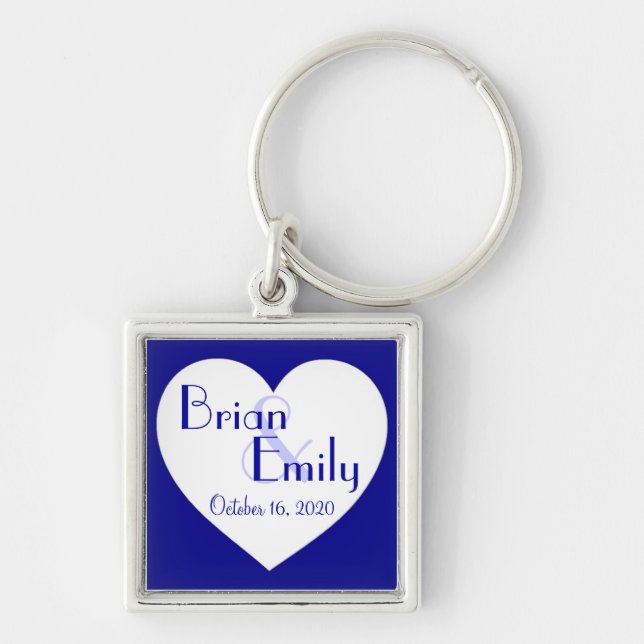 Simple blue white heart customizable keychain (Front)