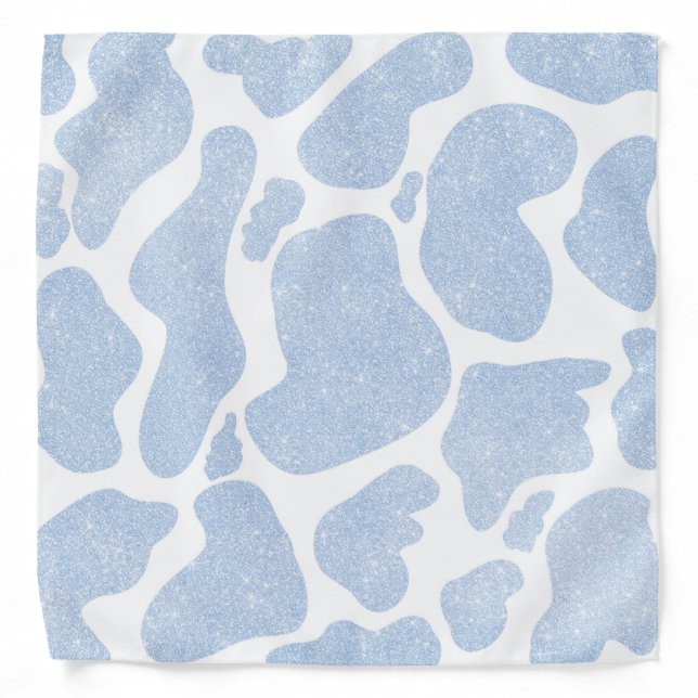 Simple Blue White Large Cow Spots Animal Pattern Bandana (Front)