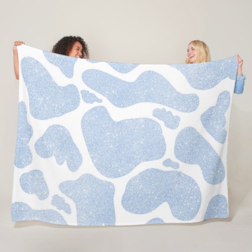 Simple Blue White Large Cow Spots Animal Pattern Fleece Blanket