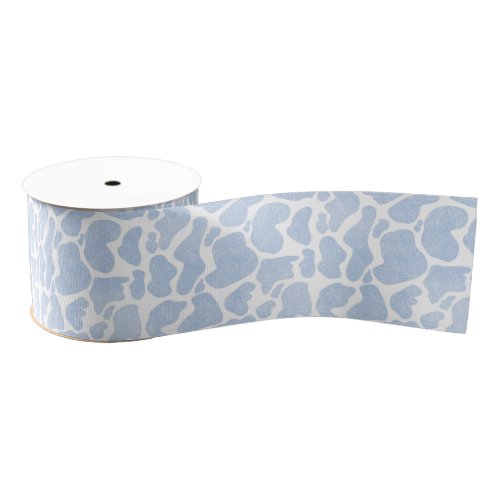 Simple Blue White Large Cow Spots Animal Pattern Grosgrain Ribbon