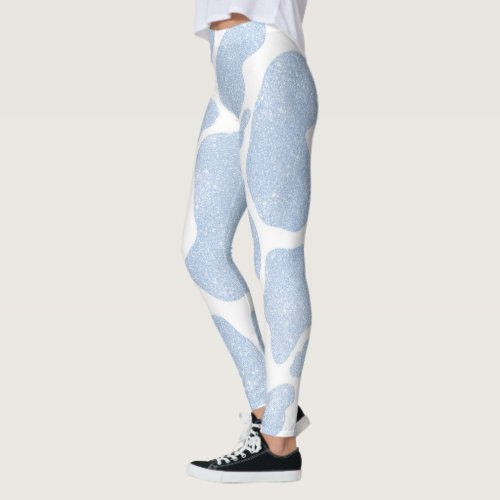 Simple Blue White Large Cow Spots Animal Pattern Leggings