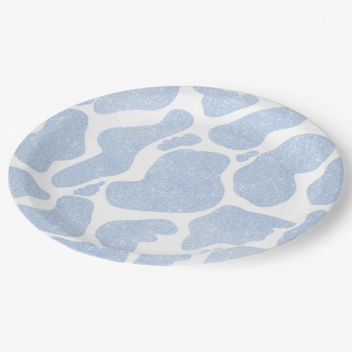 Simple Blue White Large Cow Spots Animal Pattern Paper Plates