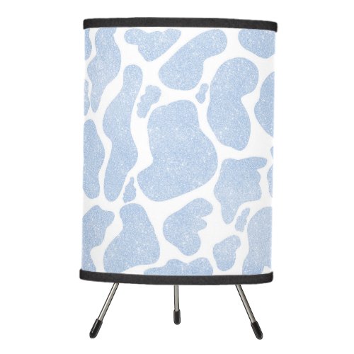 Simple Blue White Large Cow Spots Animal Pattern Tripod Lamp